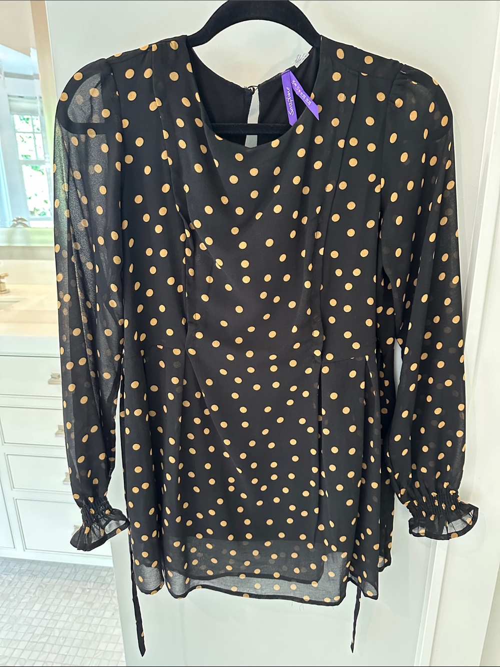 Seraphine Maternity Black and Tan Polka Dot Long-Sleeve Blouse